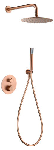 System prysznicowy podtynkowy, system prysznicowy termostatyczny, szczotkowana miedź, nowoczesny design, imex