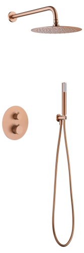 System prysznicowy podtynkowy, system prysznicowy termostatyczny, szczotkowana miedź, nowoczesny design, imex