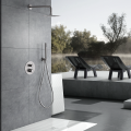 System prysznicowy podtynkowy, system prysznicowy termostatyczny, szczotkowany nikiel, nowoczesny design, imex