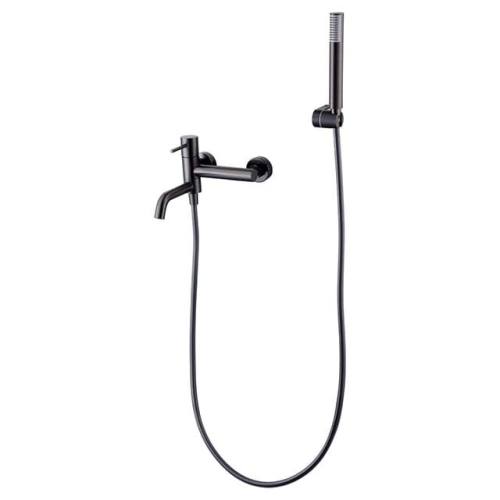 bateria wannowa, bateria wannowa ścienna, bateria z kompletem natryskowym, czarny metal, nowoczesny design, imex