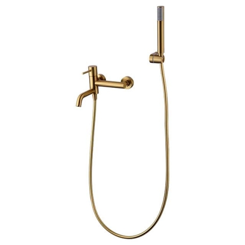 bateria wannowa, bateria wannowa ścienna, bateria z kompletem natryskowym, szczotkowane złoto, nowoczesny design, imex