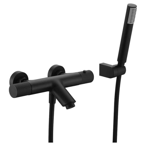 bateria wannowa, bateria wannowa ścienna, bateria z kompletem natryskowym, czarny mat, nowoczesny design, imex